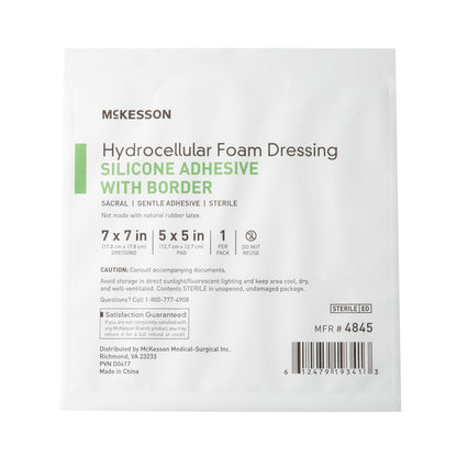 McKesson Foam Dressing 7 X 7 Inch With Border Film Backing Silicone Gel Adhesive Sacral Sterile (886434_BX)