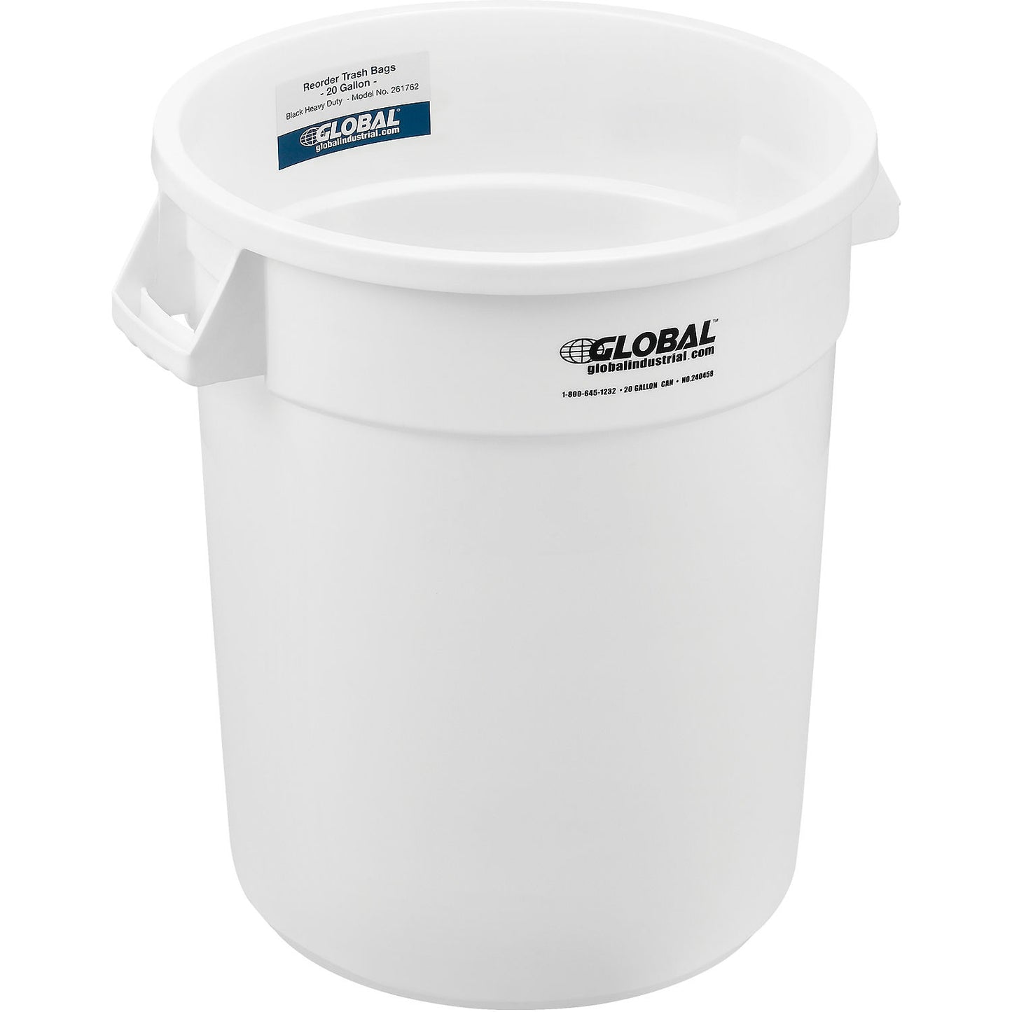 Global Industrial Plastic Trash Can - 20 Gallon White (WB240458WH)