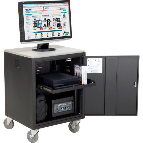 Global Industrial Audio Visual Cart w/ Lockable Cabinet, 500 Lb. Capacity, Black (WB241659BK)