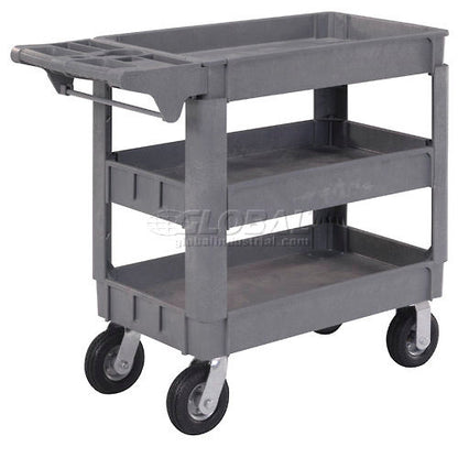 Global Industrial Utility Cart w/3 Shelves & 6" Casters, 500 lb. Capacity, 40"L x 17"W x 35"H (WB242084)