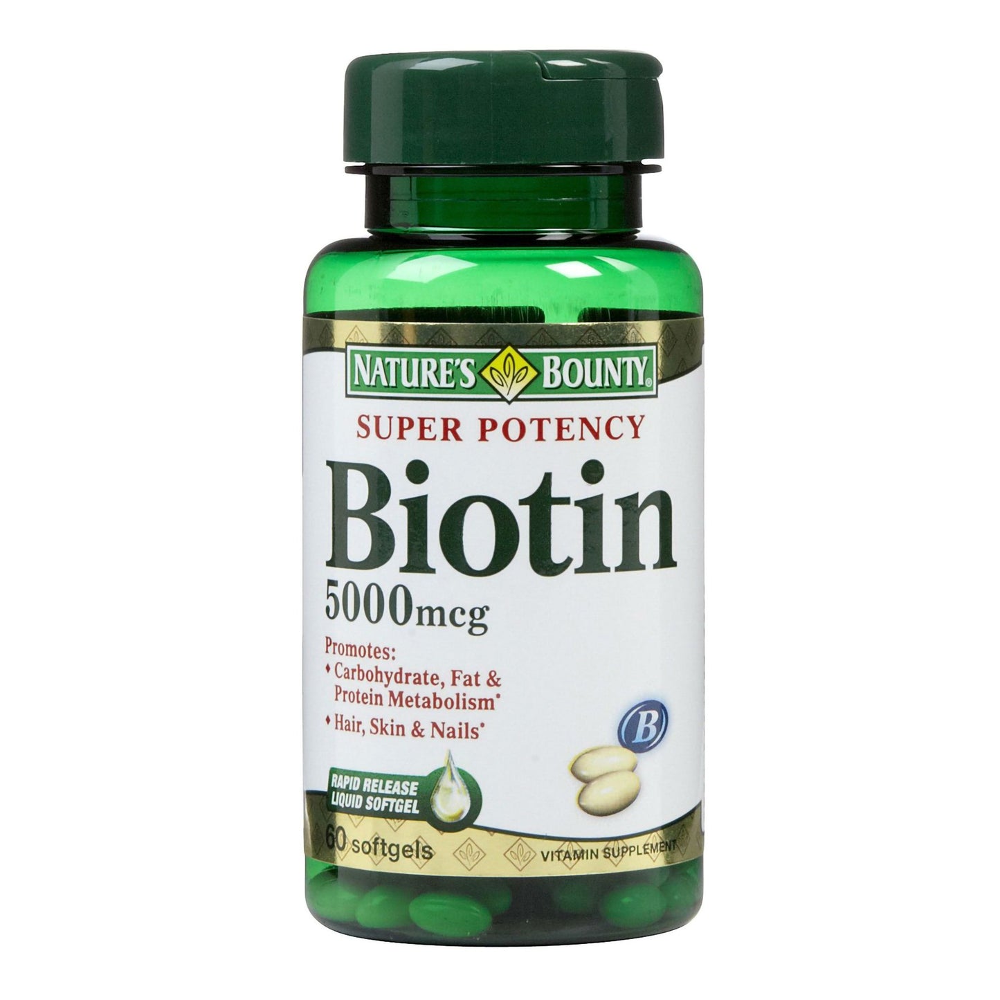Nature's Bounty® Biotin Supplement Vitamin B7 5,000 mcg Strength Softgel 72 per Bottle (832606_BT)