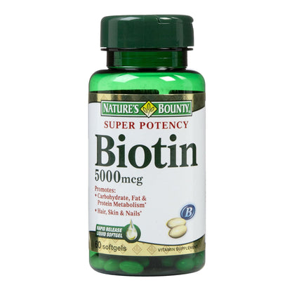 Nature's Bounty® Biotin Supplement Vitamin B7 5,000 mcg Strength Softgel 72 per Bottle (832606_BT)
