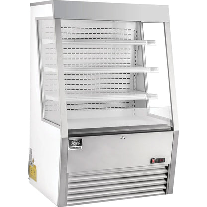 Global Industrial Nexel; Refrigerated Open Air Merchandiser w/ Curtain, 13.8 Cu. Ft., Stainless Steel (WB243211)