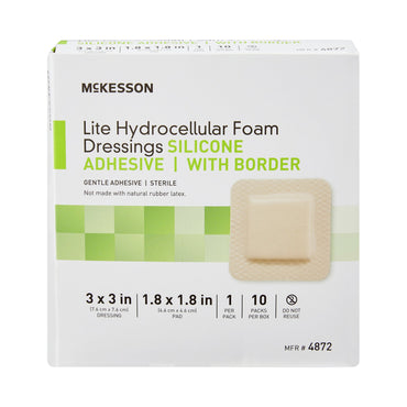 McKesson Lite Thin Foam Dressing 3 X 3 Inch With Border Film Backing Silicone Gel Adhesive Square Sterile (1083089_EA)
