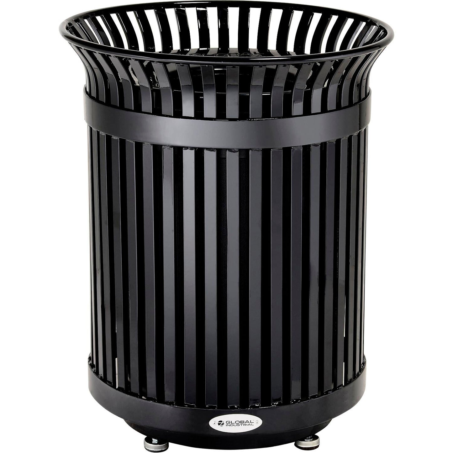 Global Industrial Outdoor Heavy-Duty Slatted Steel Trash Can, 36 Gallon, 34"H, Black (WB641631BK)