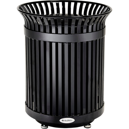 Global Industrial Outdoor Heavy-Duty Slatted Steel Trash Can, 36 Gallon, 34"H, Black (WB641631BK)