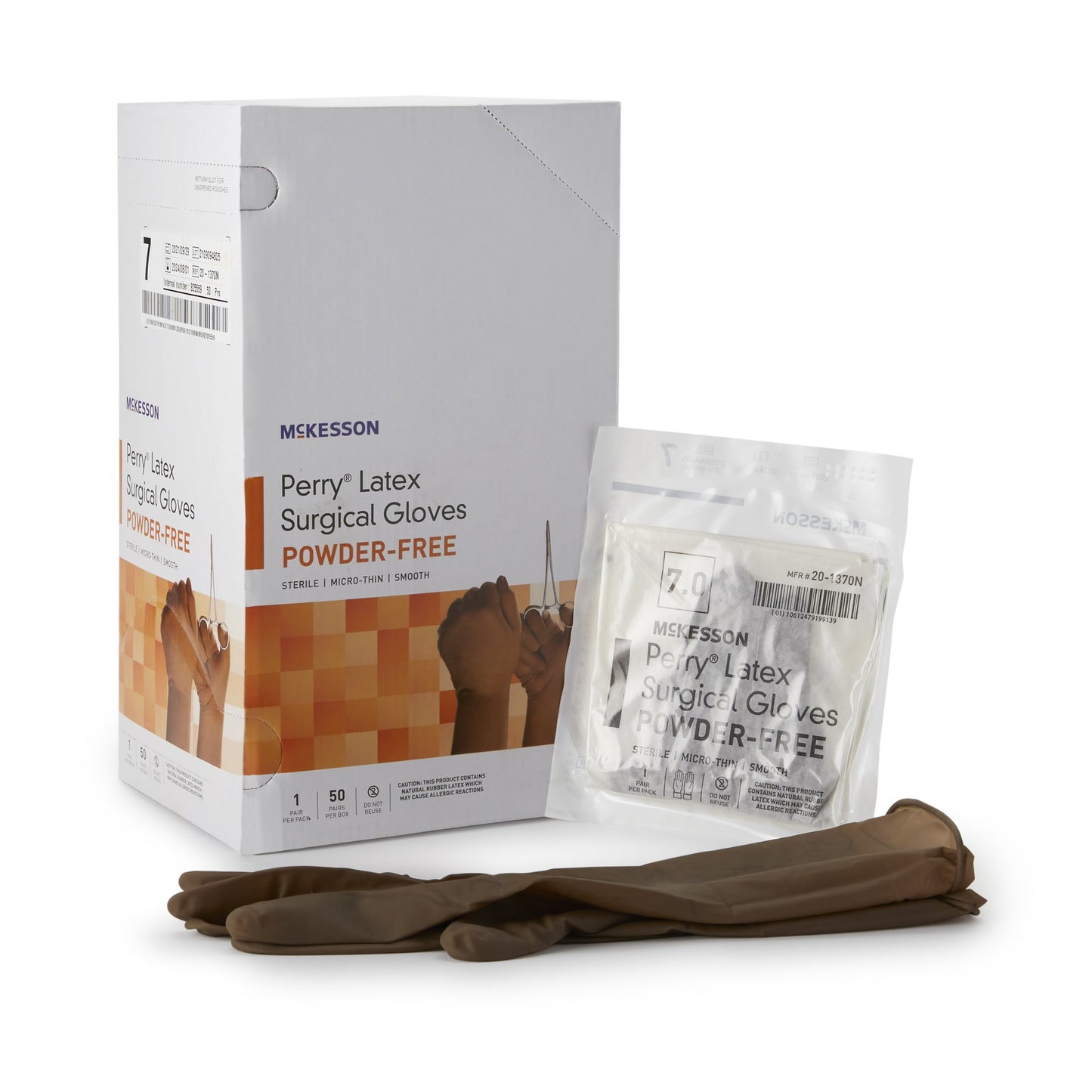 McKesson Perry® Surgical Glove Size 7 Sterile Latex Standard Cuff Length Smooth Brown Not Chemo Approved (1044730_CS)