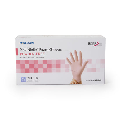 McKesson Pink Nitrile® Exam Glove X-Large NonSterile Nitrile Standard Cuff Length Textured Fingertips Pink Not Rated (1065404_CS)