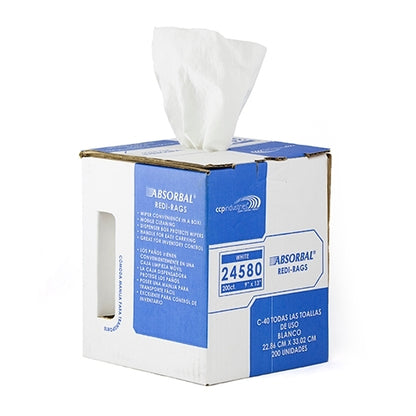 ShopWorks® Absorbal® Wipers, DRC, White, 13"x9.1", Heavy Duty, Centerpull, 200/Roll, Case of 4 Rolls (HOS24580)