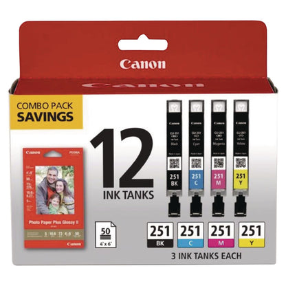 Canon® 6513B010 (CLI-251) Ink/Paper Combo, Black/Cyan/Magenta/Yellow (CNM6513B010)