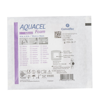 Aquacel® Foam Dressing 4 X 4 Inch With Border Waterproof Film Backing Silicone Adhesive Square Sterile (1156827_CS)