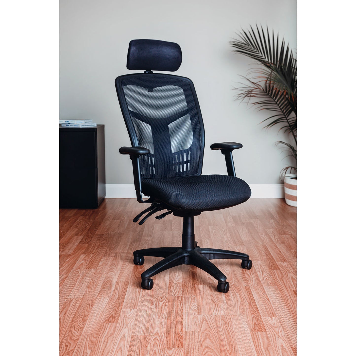 Interion Mesh Office Chair with Headrest, High Back & Adjustable Arms, Fabric, Black (WB248623H)