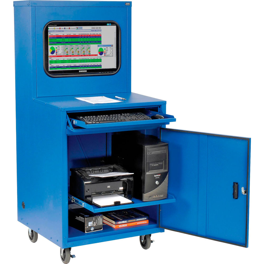 Global Industrial Mobile Heavy-Duty LCD Computer Cabinet, Blue, Assembled (WB249190ABL)