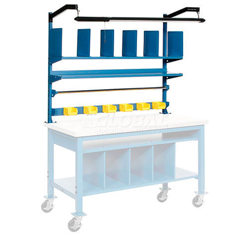 Global Industrial Upright Kit w/ Shelves & LED Light Kit, 72"W, Blue (WB606972)