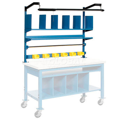 Global Industrial Upright Kit w/ Shelves & LED Light Kit, 72"W, Blue (WB606972)