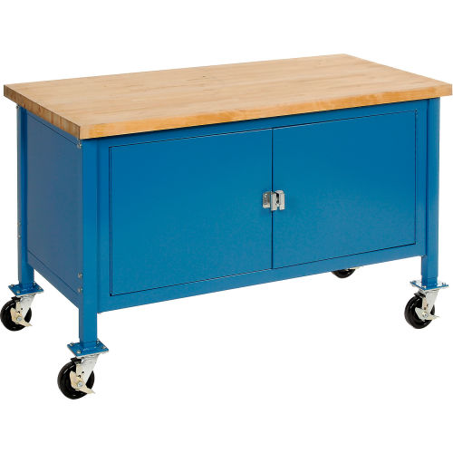 Global Industrial Mobile Cabinet Workbench - Maple Safety Edge, 60"W x 30"D, Blue (WB249217BL)