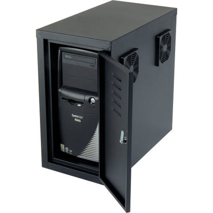 Global Industrial Orbit CPU Computer Enclosure Cabinet Front/Rear Doors 2 Exhaust Fans, Black (WB249309BK)