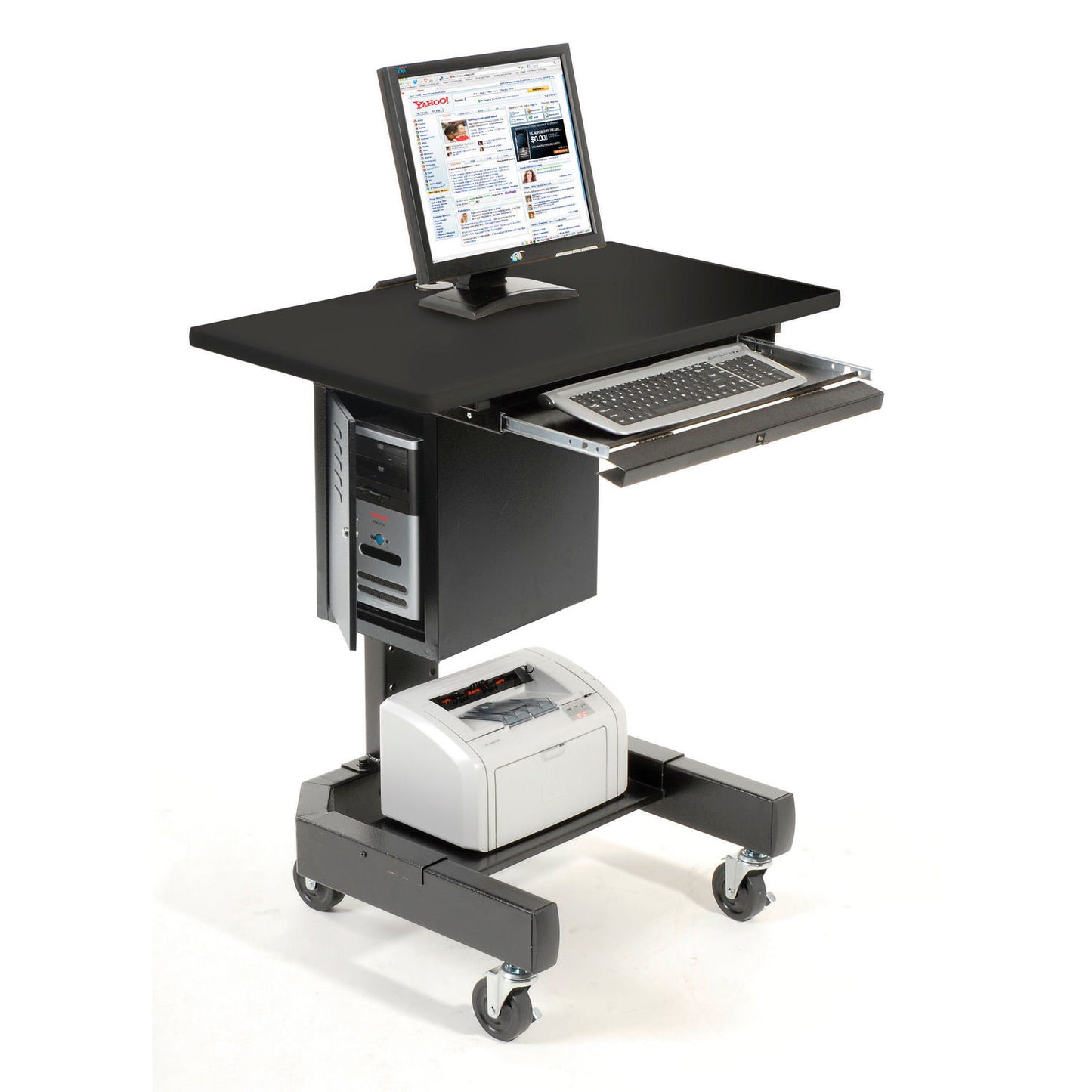 Global Industrial Mobile Computer Cart, 27"W x 24-1/2"D x 41"H, Black (WB309235BK)