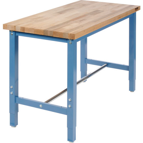 Global Industrial 48x24 Adj. Height Workbench Return - Square Tube Leg, Maple Square Edge Blue (WB249404BL)