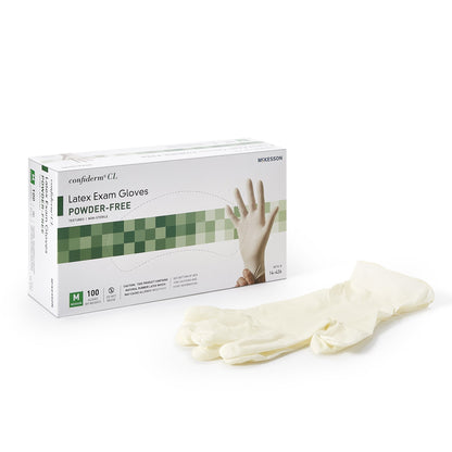 McKesson Confiderm® Exam Glove Medium NonSterile Latex Standard Cuff Length Textured Fingertips Ivory Not Rated (921593_BX)