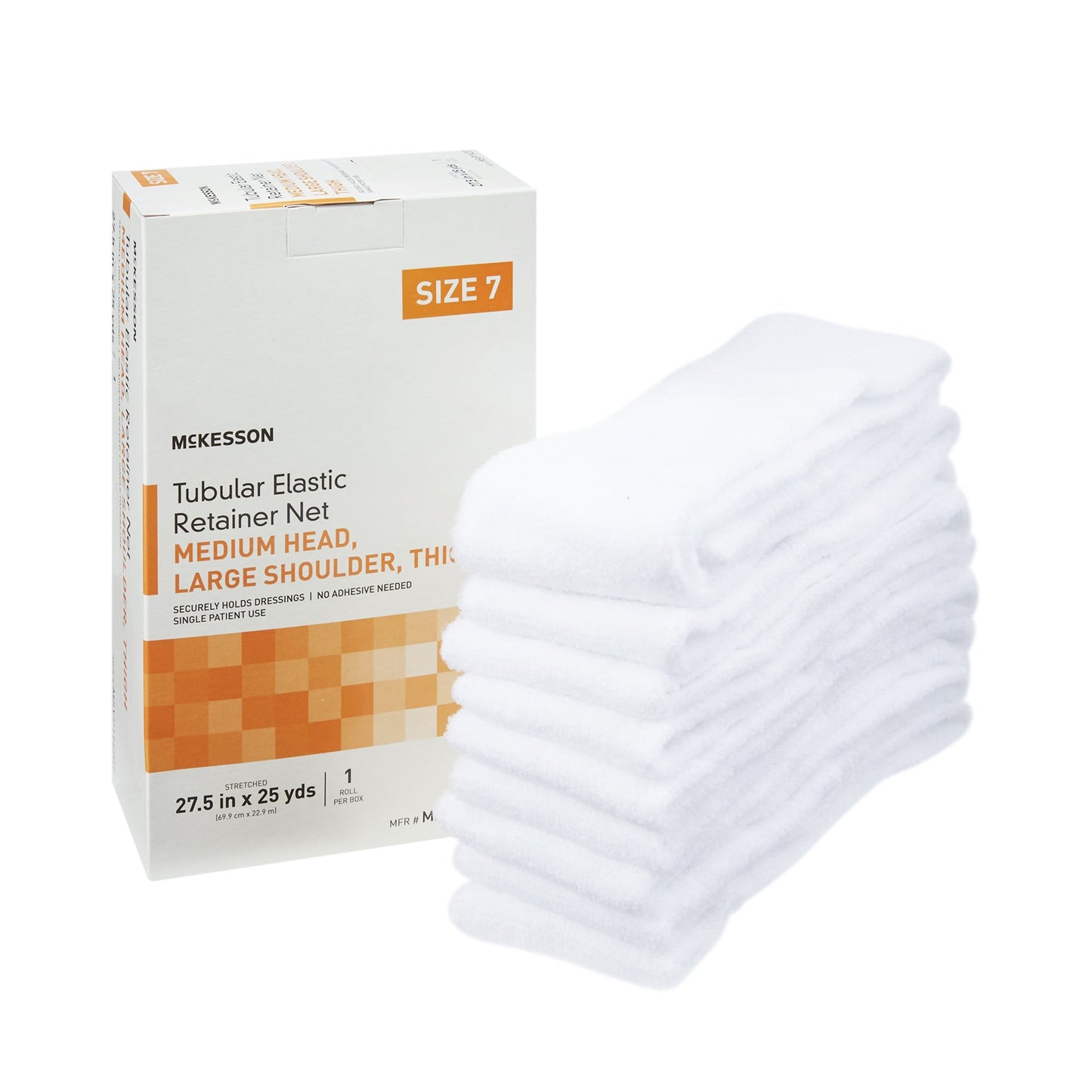 McKesson Elastic Net Retainer Dressing Tubular Elastic 27-1/2 Inch X 25 Yard (69.9 cm X 22.9 m) Size 7 White Medium Head / Large Shoulder / Thigh NonSterile (1113351_CS)