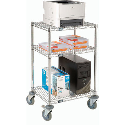 Nexel 3-Shelf Chrome Wire Shelf Mobile Printer Stand, 24"W x 18"D x 39"H (WB250117A)