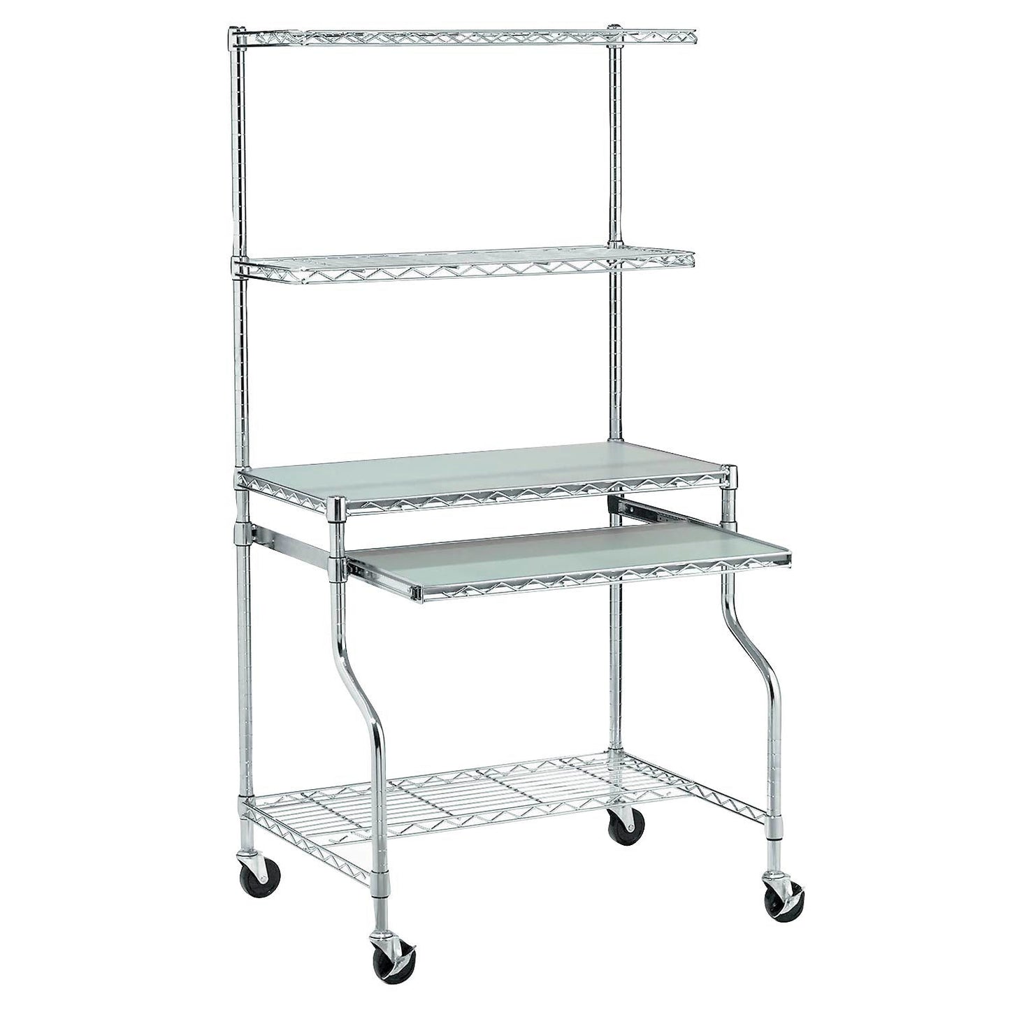 Global Industrial Chrome Wire Shelf Mobile Computer LAN Workstation, 31-1/2"W x 24"D x 63"H (WB250112)