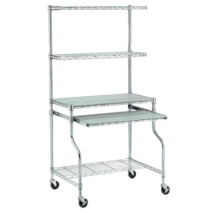 Global Industrial Chrome Wire Shelf Mobile Computer LAN Workstation, 31-1/2"W x 24"D x 63"H (WB250112)