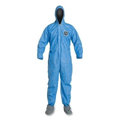 Dupont Proshield® 10 Coverall, Attached Hood and Boots, Elastic Wrist and Ankles, Zipper Front, Storm Flap, Blue, Large (251-PB122SB-L)