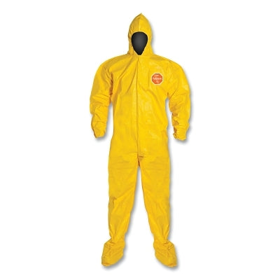 Dupont Tychem® 2000 Coverall, Bound Seam, Attached Hood and Sock, Elastic Wrist, Front Zipper, Storm Flap, Yellow, Medium (251-QC122B-MD)