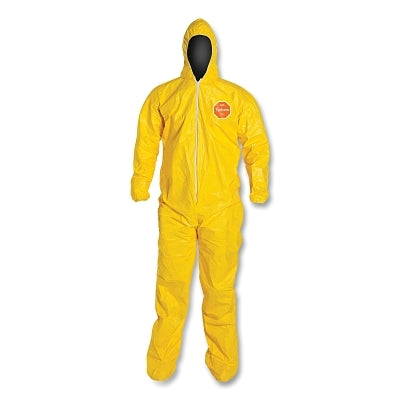 Dupont Tychem® 2000 Coverall, Serged Seams, Attached Hood and Socks, Elastic Wrists, Zipper Front, Storm Flap, Yellow, Medium (251-QC122S-M)