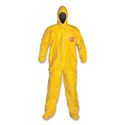 Dupont Tychem® 2000 Coverall, Taped Seams, Attached Hood and Socks, Elastic Wrists, Front Zipper, Storm Flap, Yellow, 2X-Large (251-QC122T-2X)