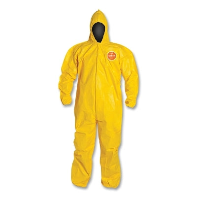 Dupont Tychem® 2000 Coverall, Bound Seams, Attached Hood, Elastic Wrists and Ankles, Front Zipper, Storm Flap, Yellow, Large (251-QC127B-L)