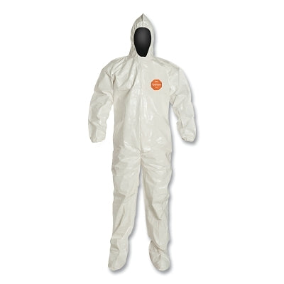Dupont Tychem® 4000 Coverall, Attached Hood and Sock, Elastic Wrists, Zipper, Storm Flap, White, Medium (251-SL122B-MD)