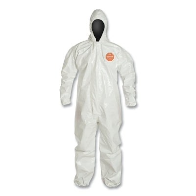 Dupont Tychem® 4000 Coverall,Taped Seams, Attached Hood, Elastic Wrists and Ankles, Zipper Front, Storm Flap, White, Large (251-SL127T-L)
