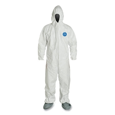 Dupont Tyvek® 400 Coveralls, Serged Seams, Attached Hood, Boots, Elas Waist/Wrist/Ankles, Front Zip, Storm Flap, WH, Lg, VP (251-TY122SWHLG0025VP)