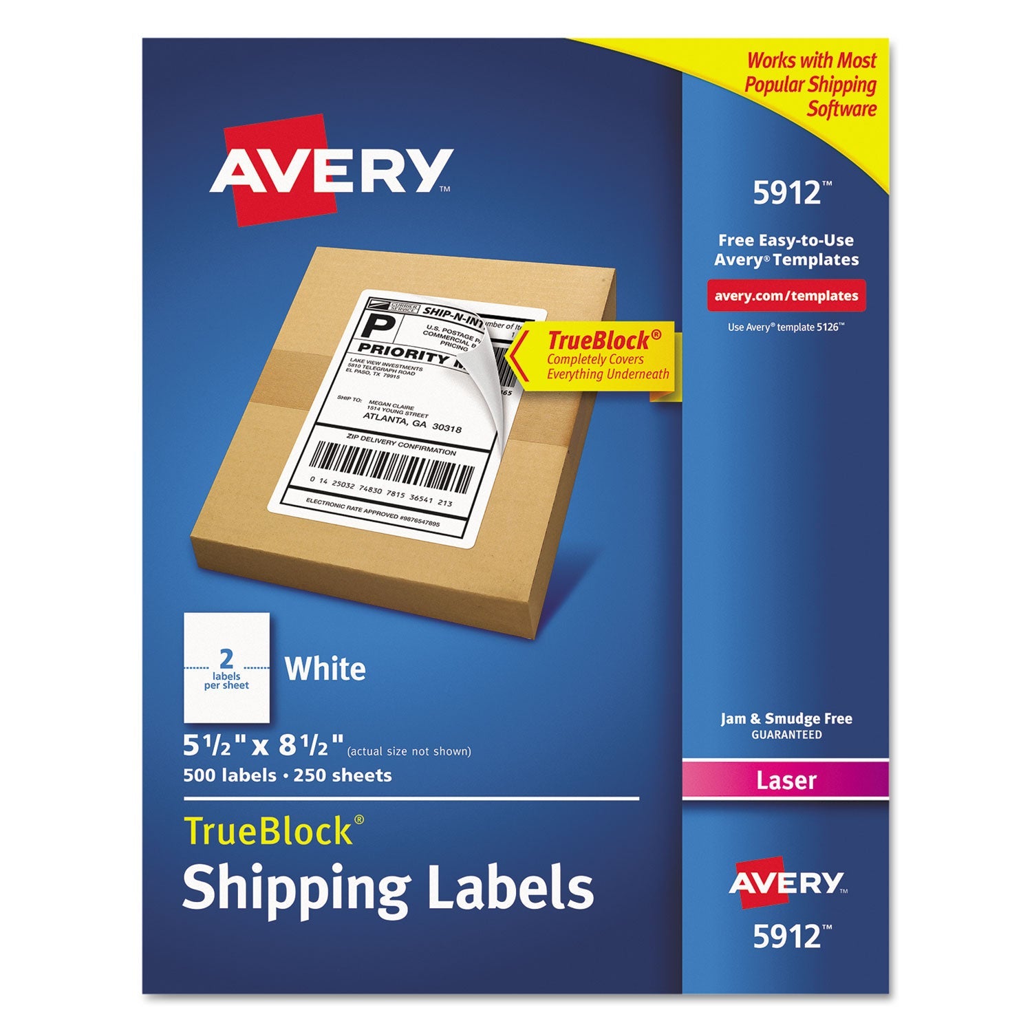Trueblock Shipping Labels Avery® Shipping Labels w/ TrueBlock Technology, Laser Printers, 5.5 x ...