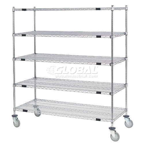 Nexel 5 Shelf Truck, Chrome, 60"W x 24"D x 69"H, Polyurethane Stem Casters, 4 Swivel (WB558802A)