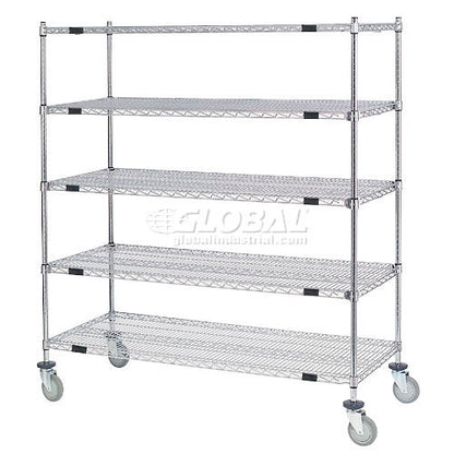 Nexel 5 Shelf Truck, Chrome, 48"W x 18"D x 69"H, Polyurethane Stem Casters, 4 Swivel (WB251284)