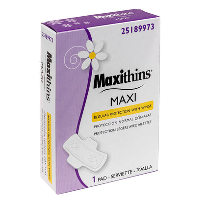 Hospeco® Maxithins® Vended Maxi Pads w/ Wings, Regular Absorbency, 250/Case (HOS25189973)