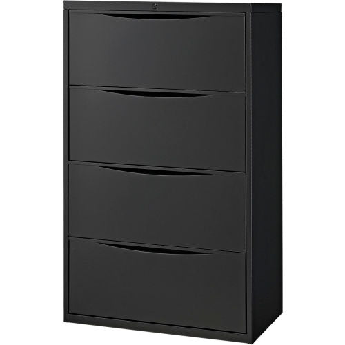Interion 4 Drawer Premium Lateral File Cabinet, Letter & Legal Size, 30"W x 18"D x 52"H, Black (WB252467BK)