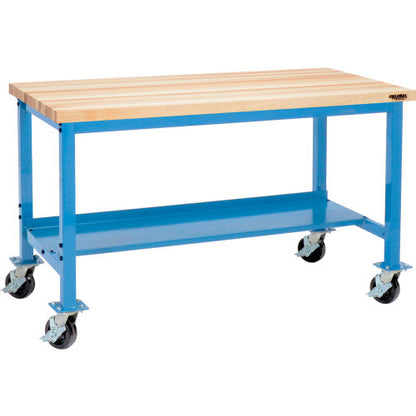 Global Industrial Mobile Workbench, 60 x 30", Square Tubular Leg, Maple Square Edge, Blue (WB253975BL)