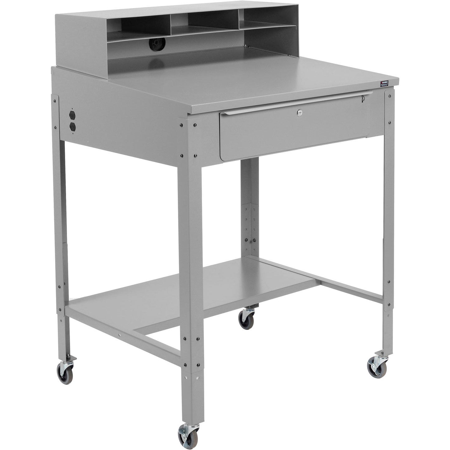 Global Industrial Sloped Mobile Shop Desk w/ Pigeonhole Riser, 34-1/2"W x 30"D, Gray (WB2546235CGY)