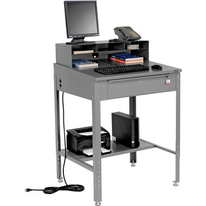 Global Industrial Sloped Shop Desk w/ Pigeonhole Riser, 34-1/2"W x 30"D, Gray (WB254635GY)