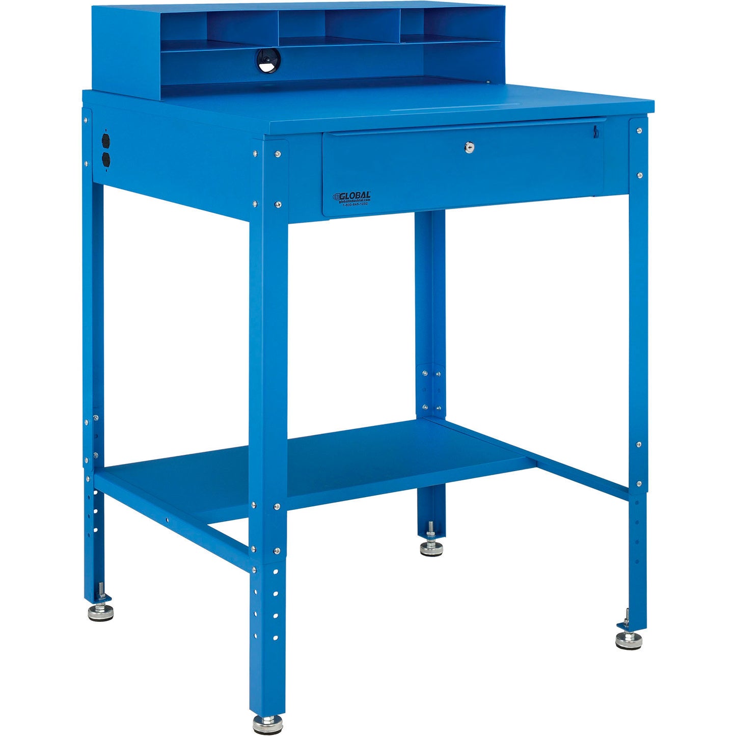 Global Industrial Flat Surfaced Shop Desk w/ Pigeonhole Riser, 34-1/2"W x 30"D, Blue (WB319355)