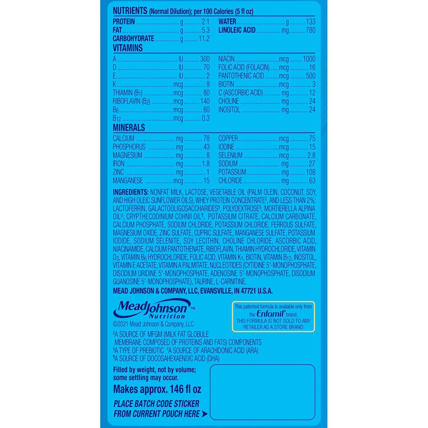 Enfamil® Enspire™ Infant Formula Unflavored 20.5 oz. Canister Powder Milk-Based (1204825_EA)
