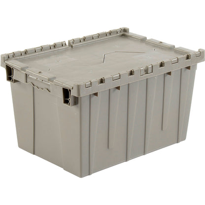 Global Industrial Plastic Attached Lid Shipping & Storage Tote, 21-7/8"x15-1/4"x12-7/8", Gray (WB257809)