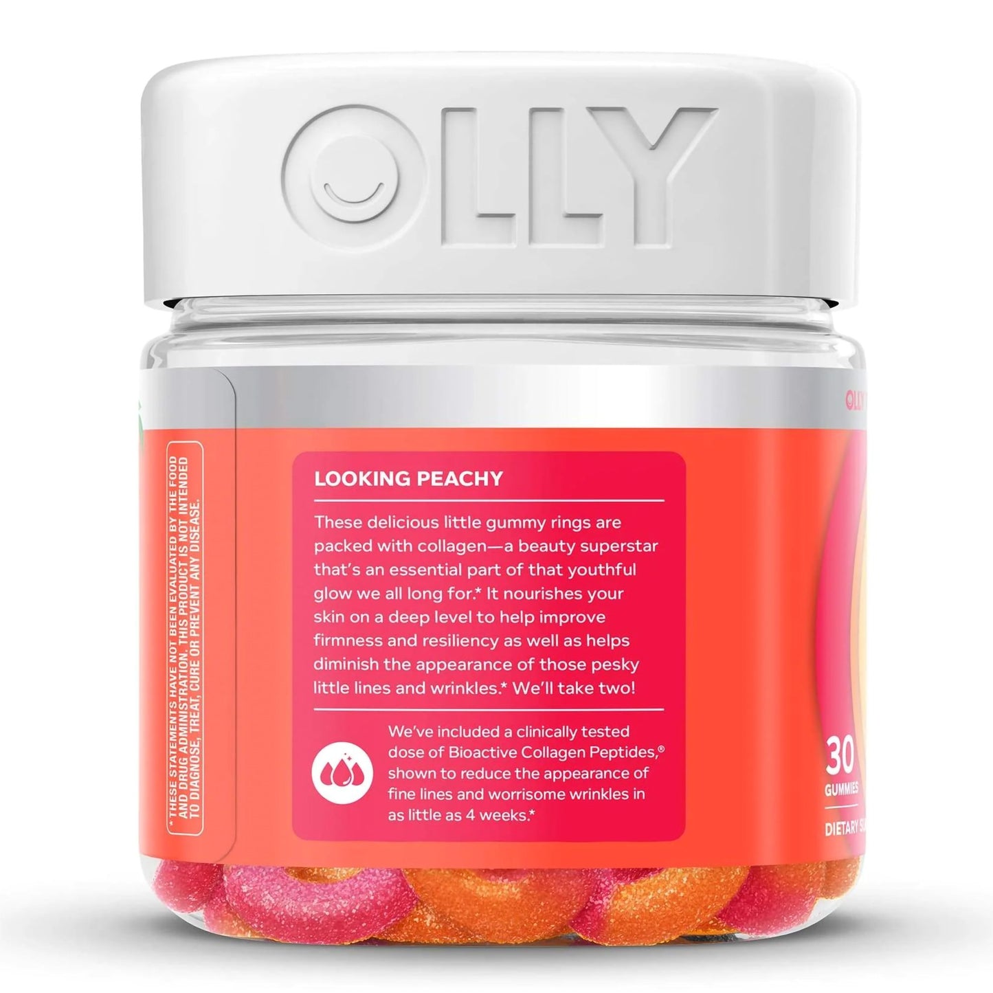 OLLY® Collagen Rings Dietary Supplement Collagen Peptides 2,500 mg Strength Gummy 30 per Bottle Peach Flavor (1249512_BT)