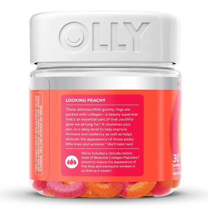 OLLY® Collagen Rings Dietary Supplement Collagen Peptides 2,500 mg Strength Gummy 30 per Bottle Peach Flavor (1249512_BT)