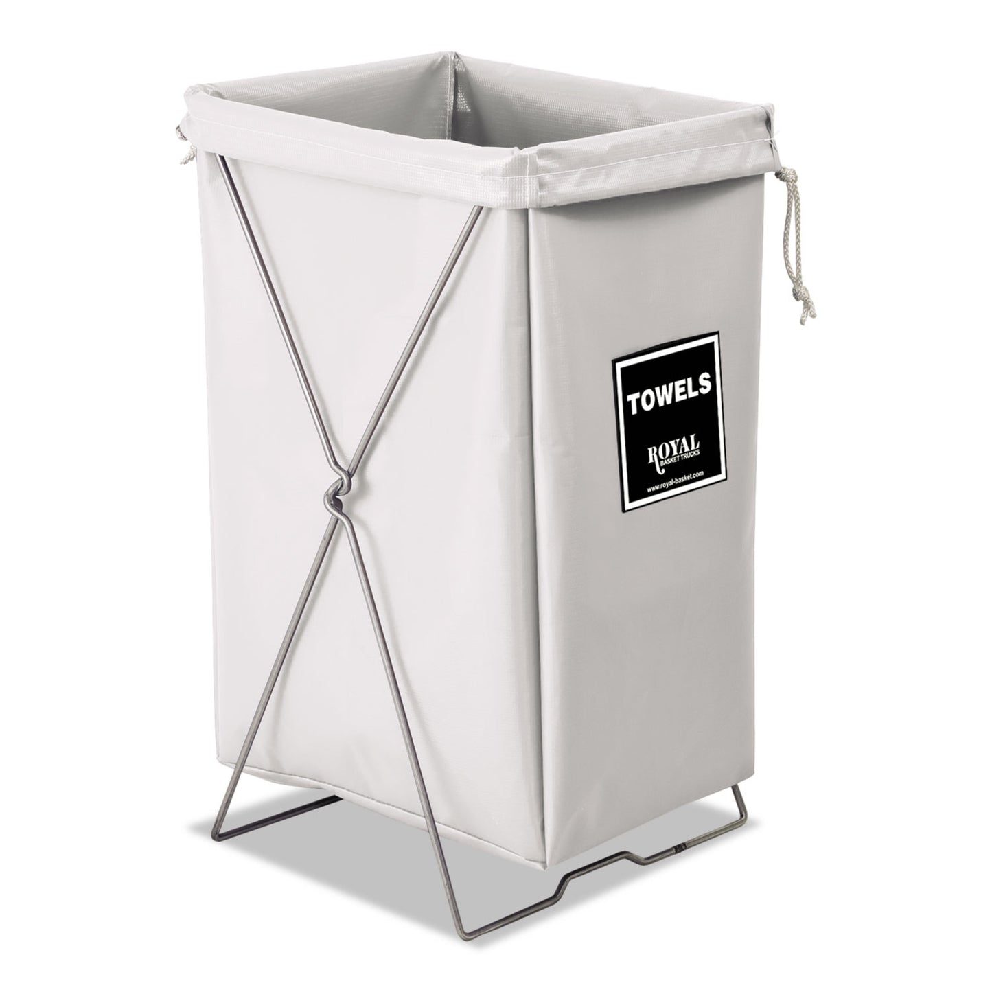 Royal Basket Trucks Towel Hamper, Hamper Bag and Stand, 30 gal, 15w x 16d x 30h, Steel/Vinyl, White (RBTL00WWXTHK)
